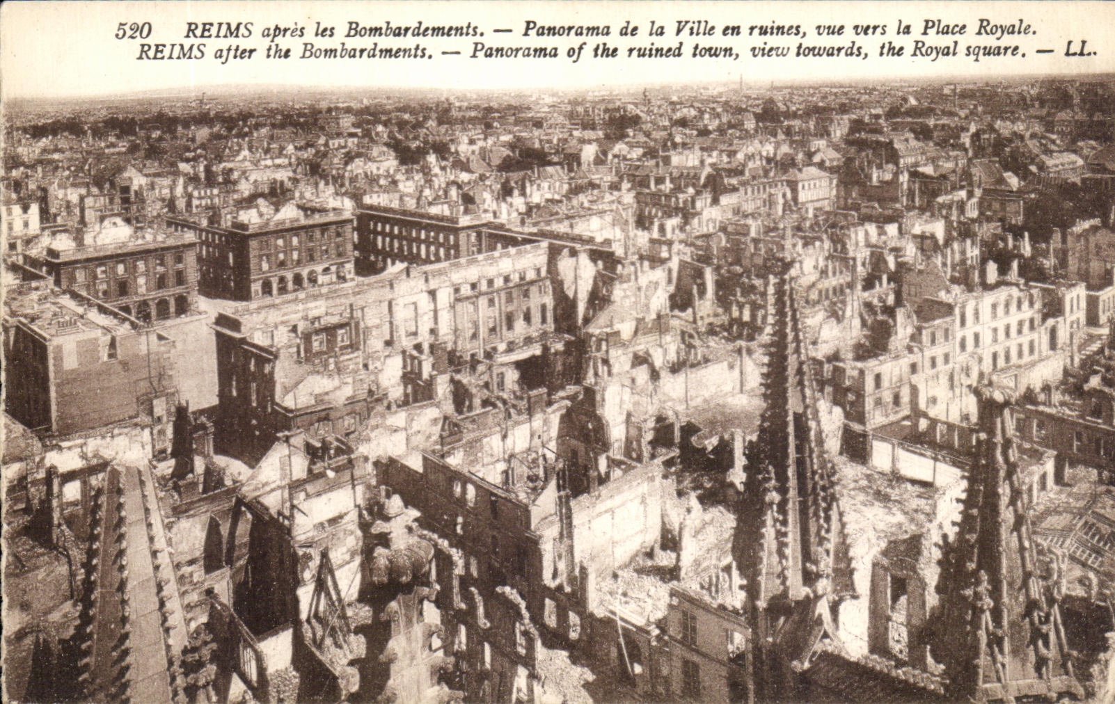 CPA Reims Apres Les Bombardements Panorama De la Ville En Ruines Vue Vers La Place Royale Reims After The