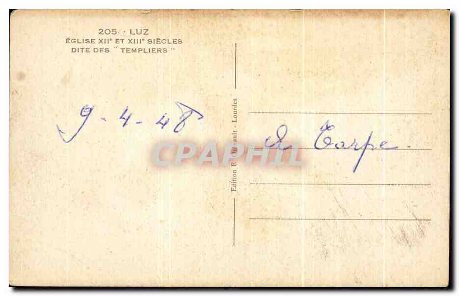 CPA Luz Eglise Siecles Dite des Templiers — Verso