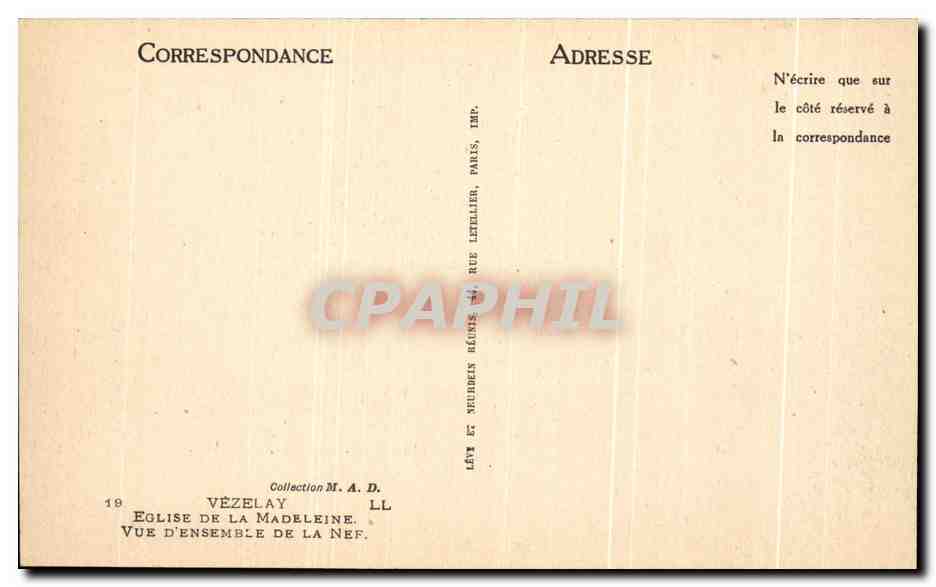 Kirche der Madeleine — Ansicht der Kirche — Sammlung M. A. D. — Verlag LL, 19 — Rückseite
