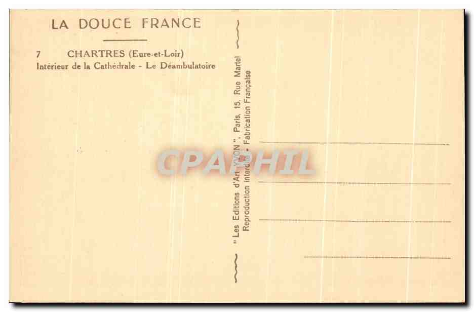 Chartres (Eure-et-Loir) — Intérieur de la Cathédrale - Le Déambulatoire — Les Éditions d'Art WON, Paris — Verso