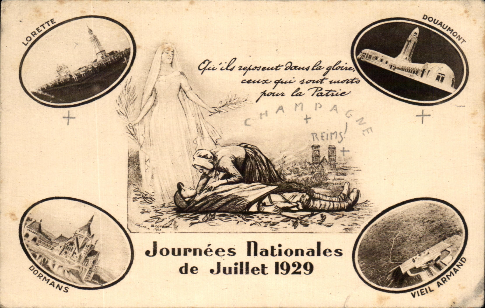 CPA Reims Journees Mationales De Juillet 1929 Lorette Dormans Douaumont Vieil Armand Militaria