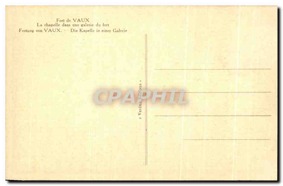 Fort de VAUX — Chapelle dans une galerie du fort — Vertu Éditions — Verso