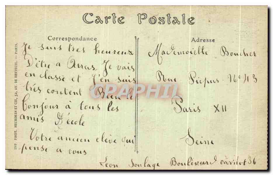 CPA Arras Hotel de Ville une de la Rue St Gery Militaria  — Rückseite