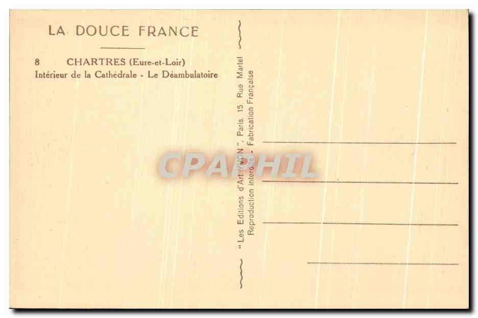 Chartres (Eure-et-Loir) — Intérieur de la Cathédrale - Le Déambulatoire — Les Éditions d'Art 'N'N' Paris — Verso
