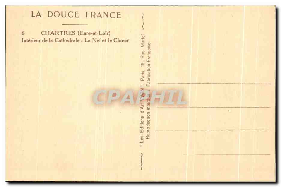 Chartres (Eure-et-Loir) — Intérieur de la Cathédrale - La Nef et le Chœur — Les Éditions d'Art Français — Rückseite