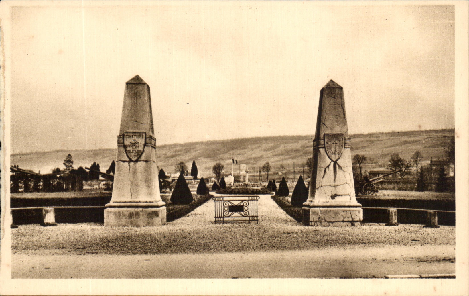 Vintage Postcard Verdun — Military Cemetery of the Faubourg Pave, with the Tomb of the Seven Soldiers in the Center