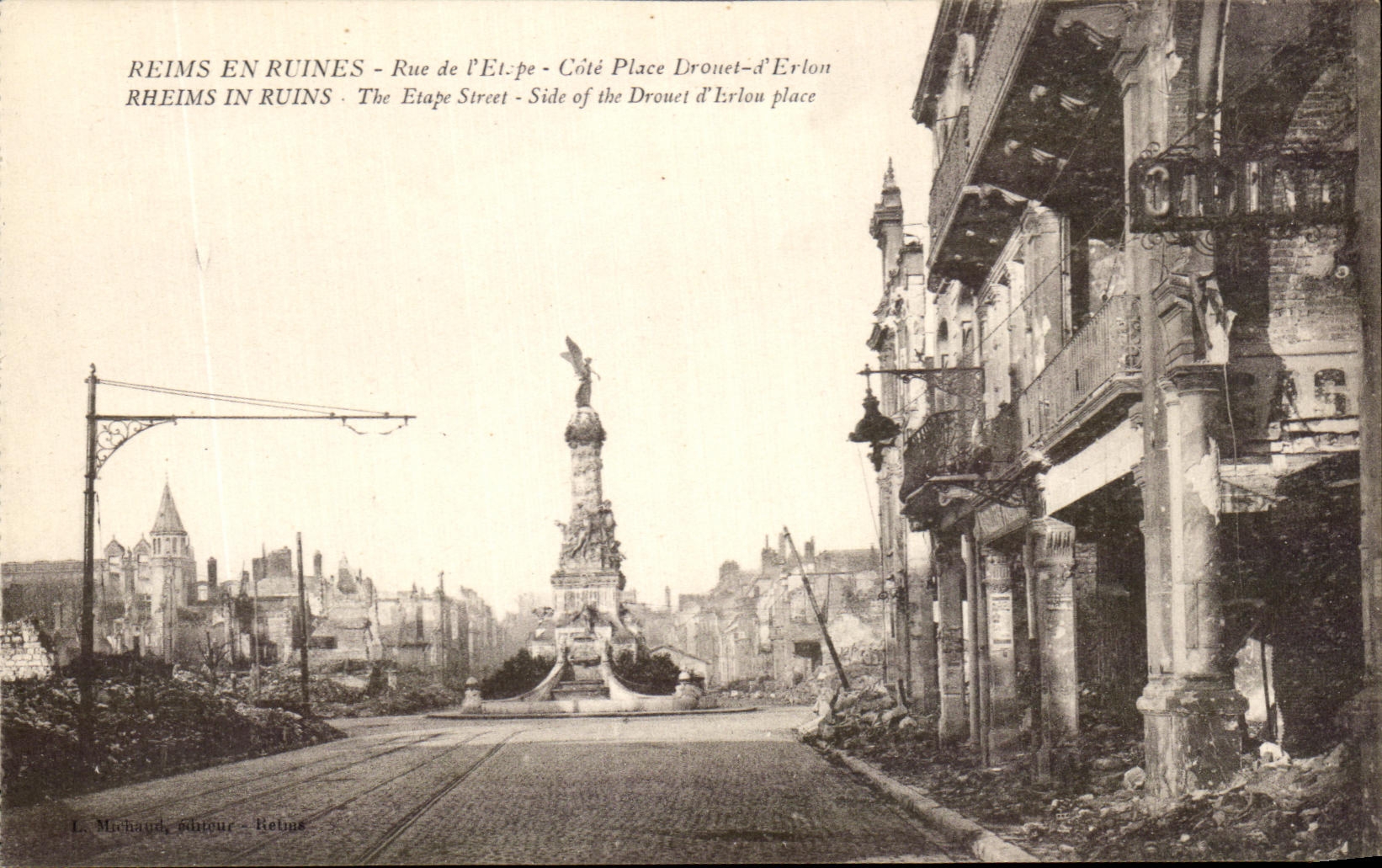 CPA Reims En Ruines Rue de l'Erope Cote place Drouet d'Erlon Militaria