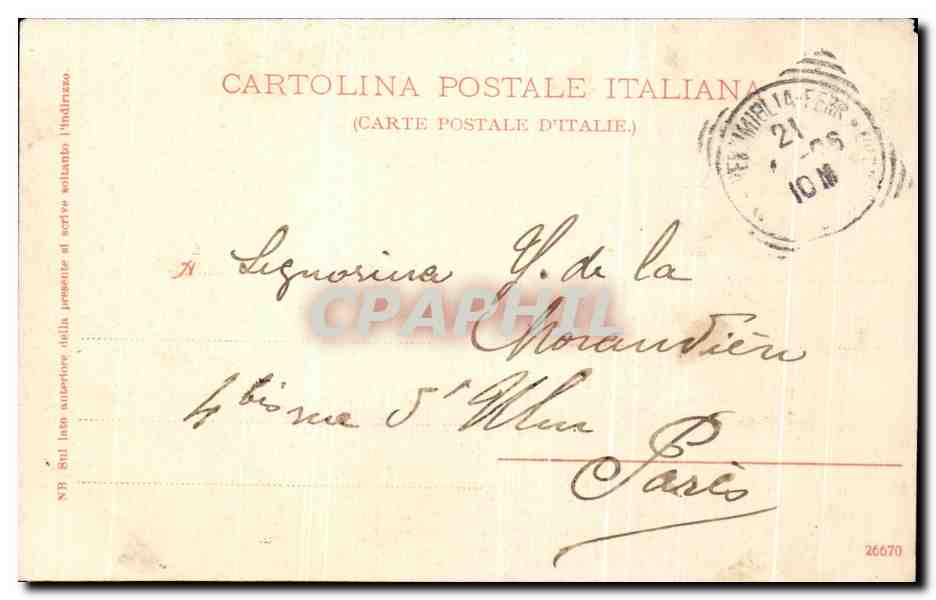 CPA Ventimiglia Mentone Visto Dai Bahi Rossi — Rückseite