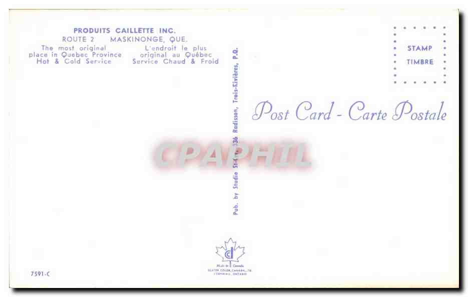 CPA Produits Caillette Route Maskinonge Quebec — Verso