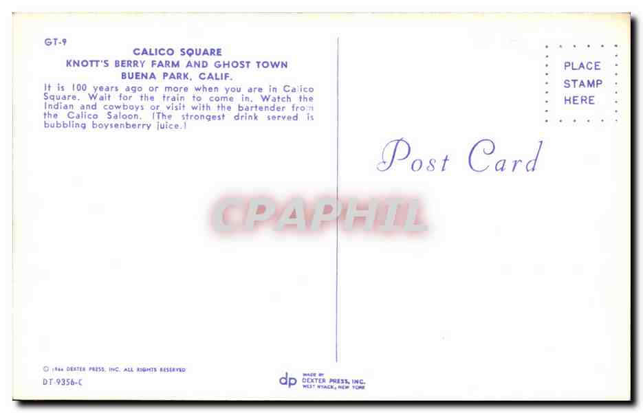 Calico Saloon — Knott's Berry Farm and Ghost Town, Buena Park, Calif. — Dexter Press, Inc. — Rückseite