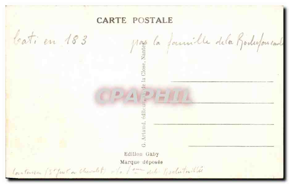 CPA Challain La Potherie Pres Cande L'Entree du Chateau — Verso