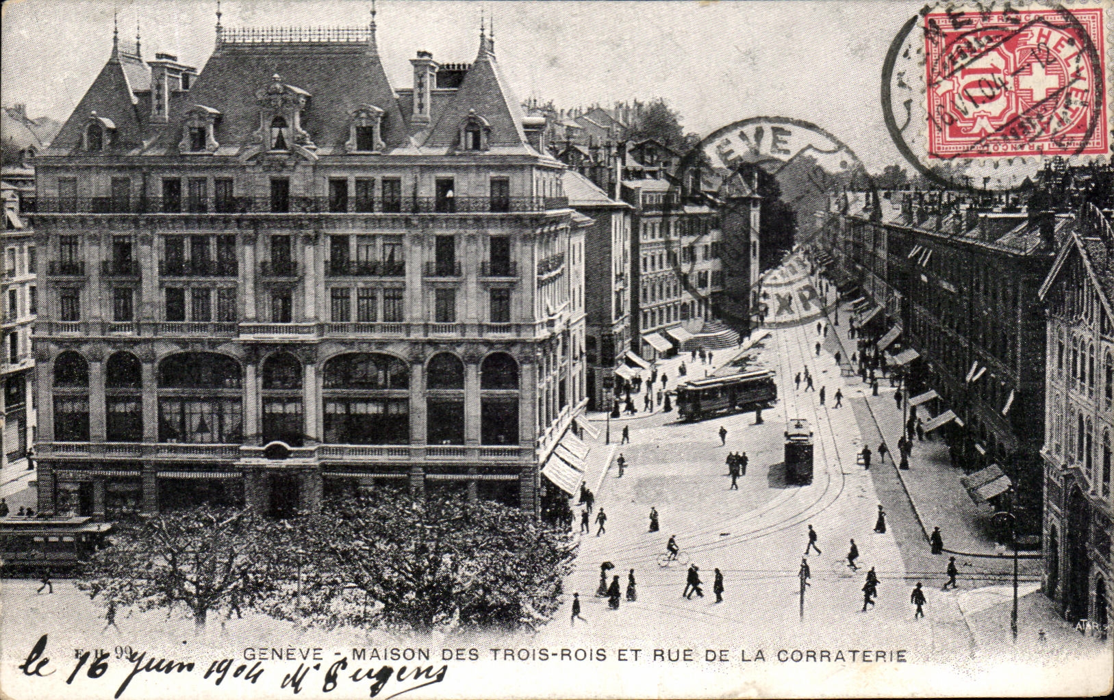 CPA Geneve Maison Des Trois Roi Et rue De La Corraterie