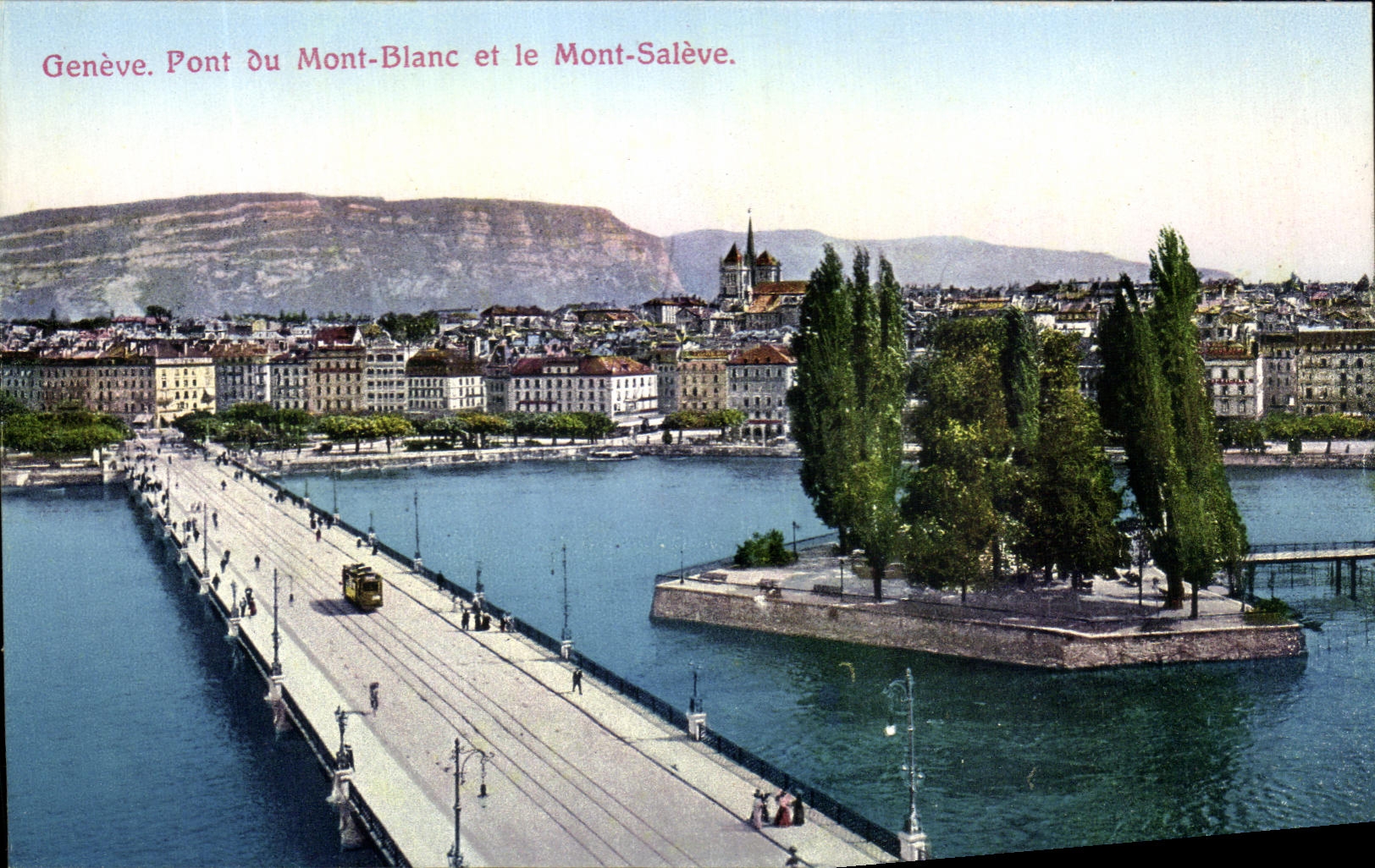 CPA Geneve Pont du Mont Blanc et le Mont Saleve