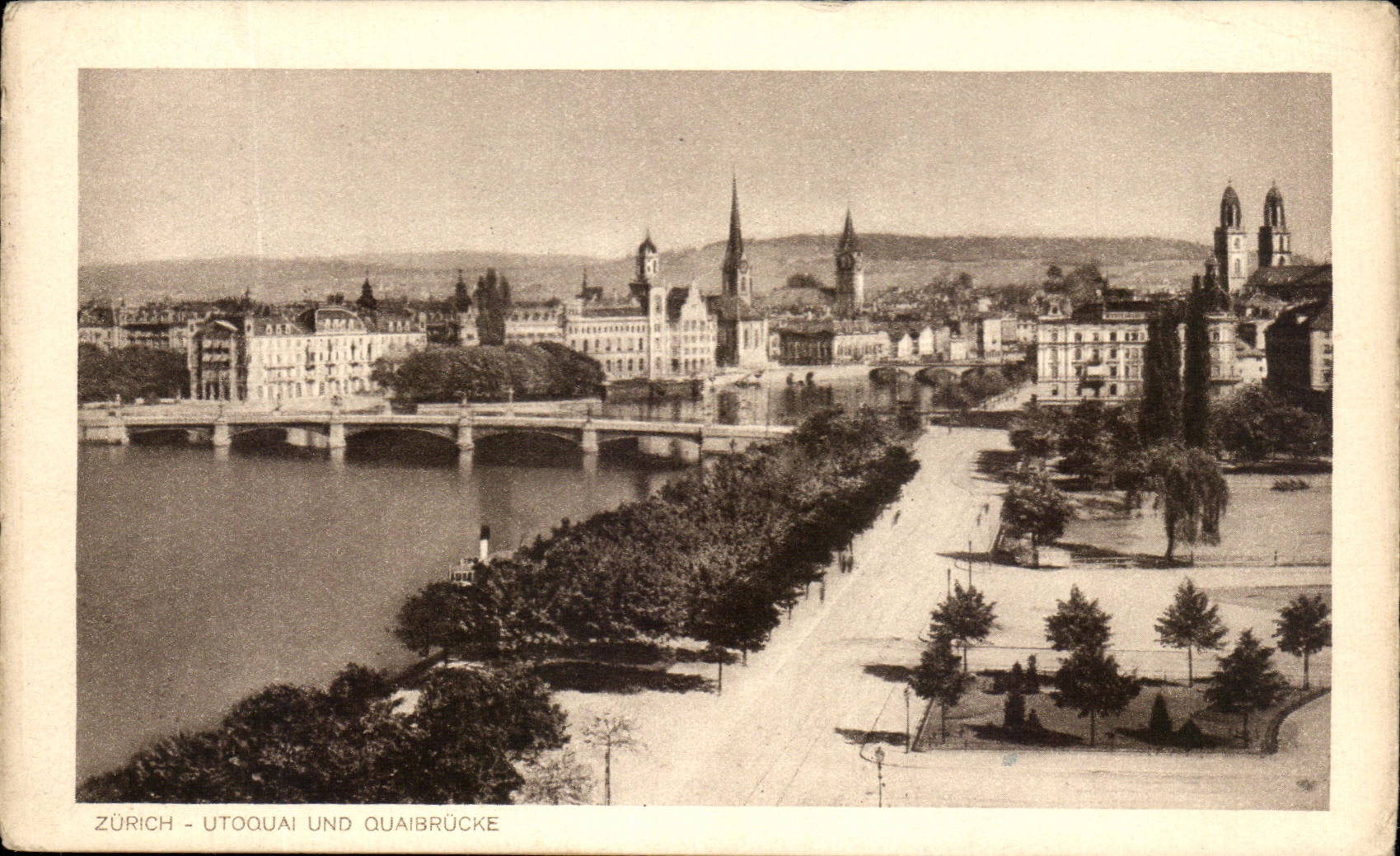 Antike Ansichtskarte Zürich Utoquai und Quaibrücke