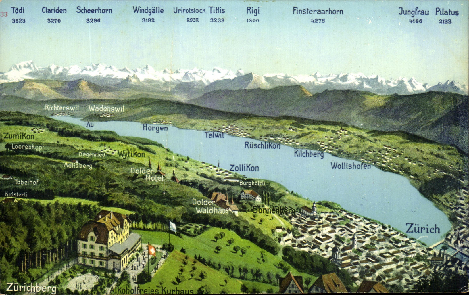 Vue aérienne de Zurich et des Alpes — W. Player, Zürich