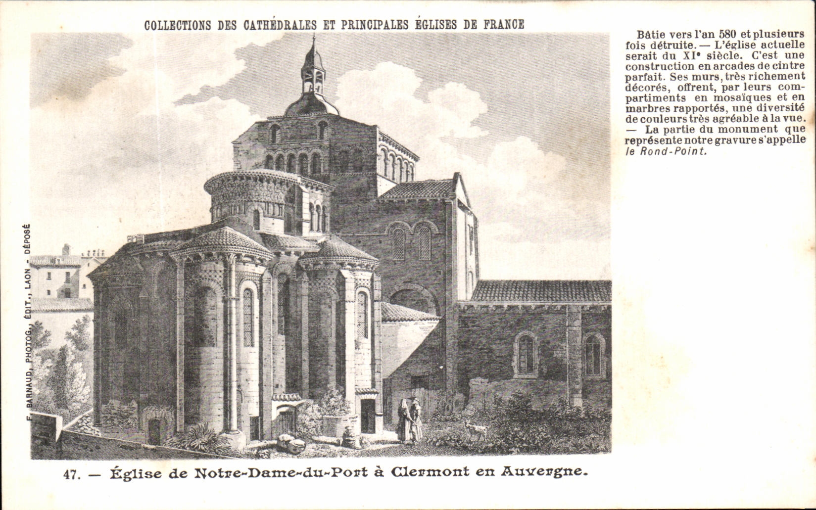 Église de Notre-Dame-du-Port à Clermont en Auvergne — Collections des cathédrales et principales églises de France — F. Barnaud, photographe, Édit., Lyon — n° 47