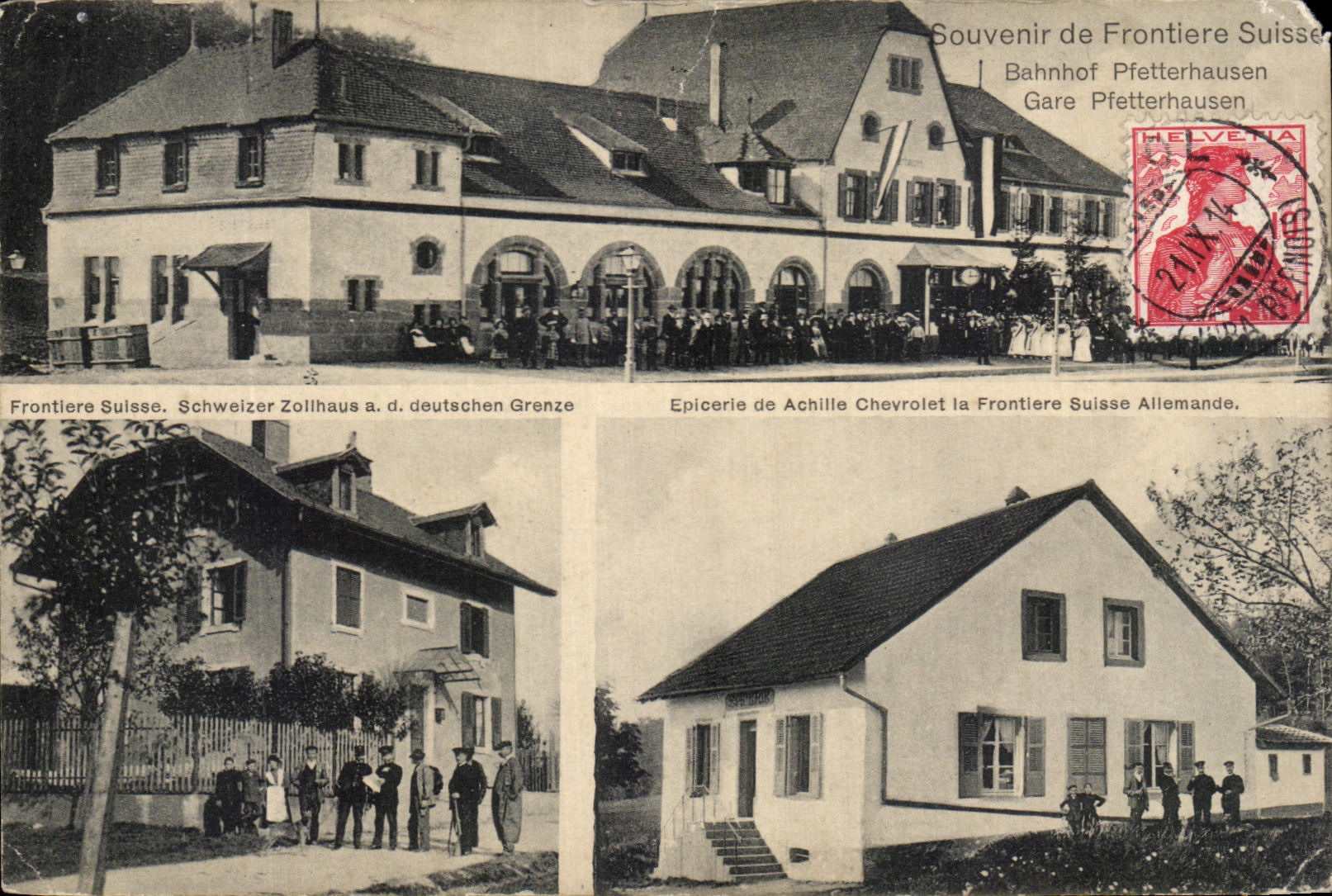 CPA Souvenir de Frontiere Suisse Bahnof Pfetterhausen Gare Pfetterhausen