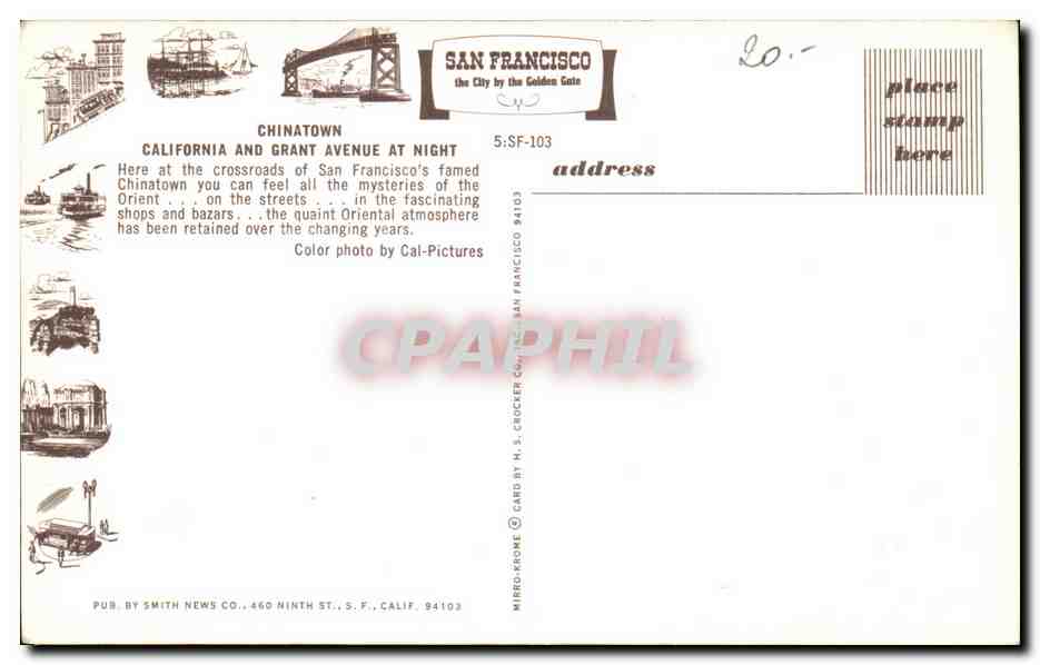 CPSM San Francisco Chination Califorina And Grant Avenue At Night Here At The — Rückseite
