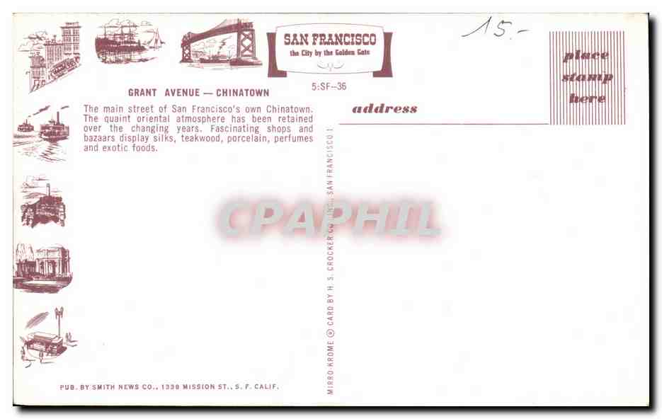 CPSM San Francisco Grant Avenue Chinatown The Main Street San Franco's Own Chinatown — Rückseite