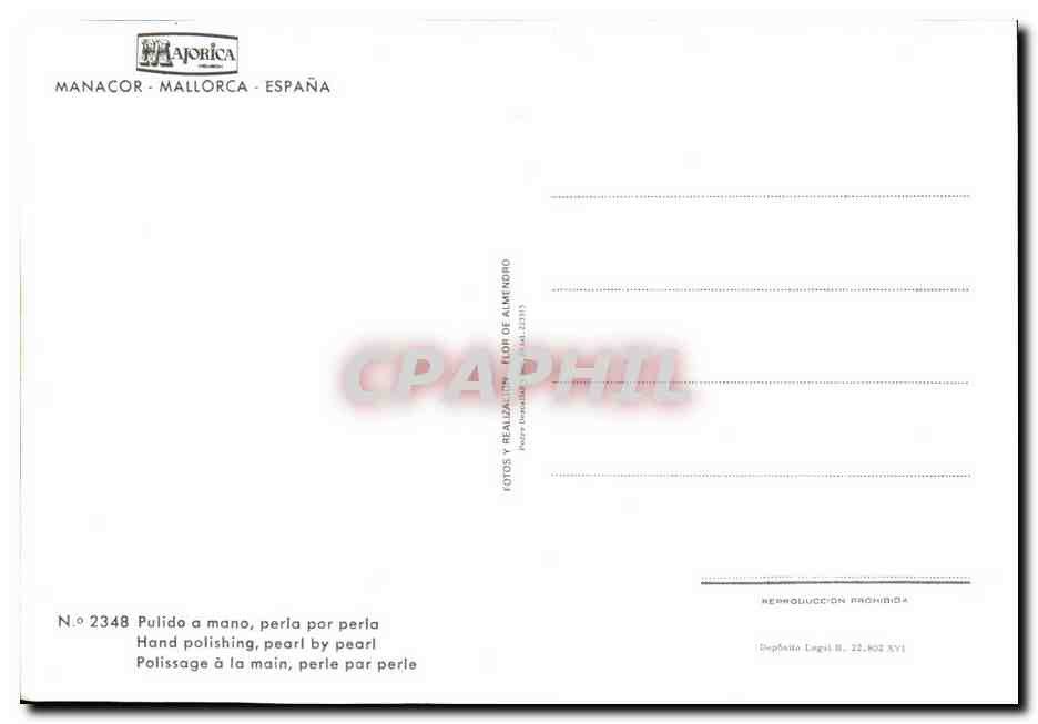 CPA Manacor Mallorca Espana Polissage a la main perle par perle — Rückseite