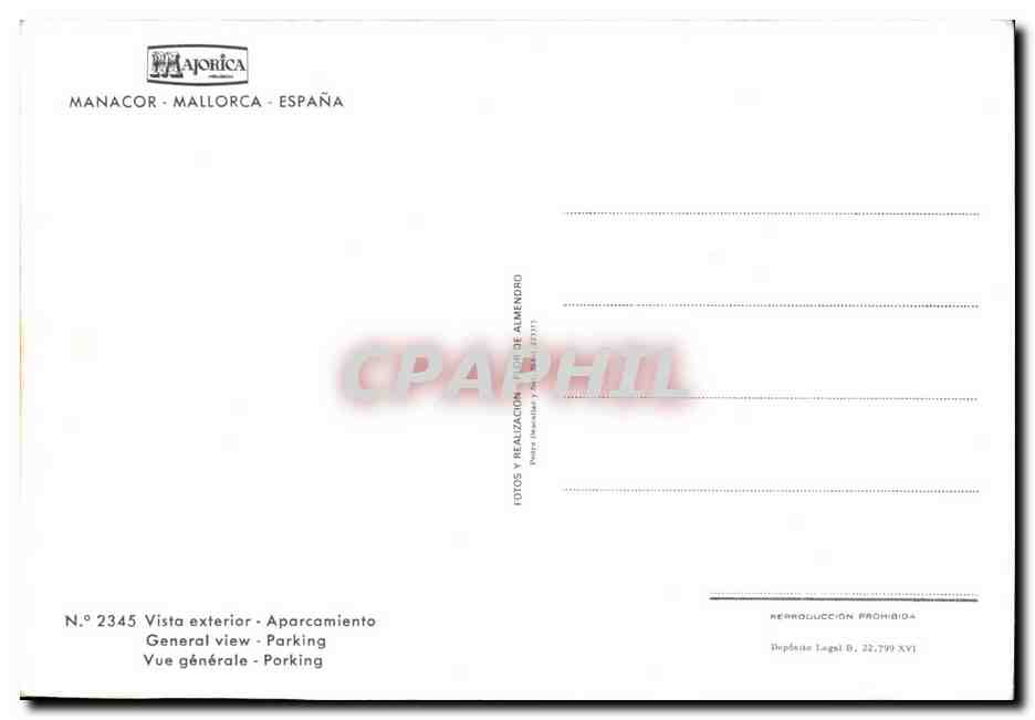 CPSM Majorica Manacor Mallorca Espana Vue generale parking — Rückseite