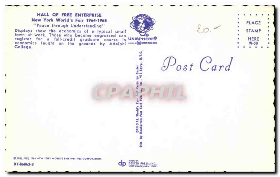 CPSM Hall Of Free Enterprise New Your World's — Rückseite