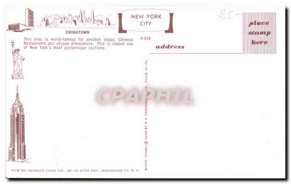 CPSM Chinatown New York City Chine  — Rückseite