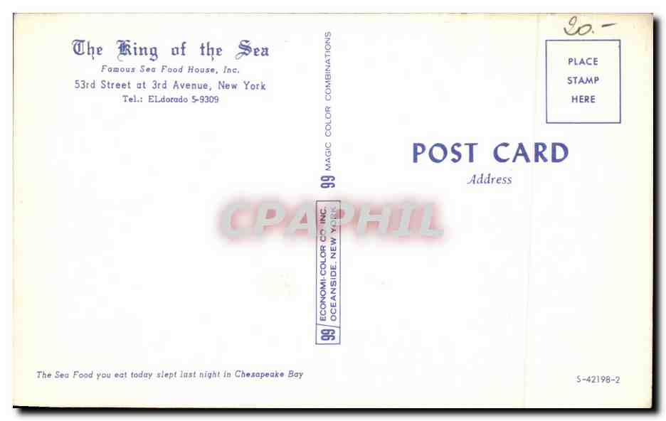 CPA Fomous Sea Food House New York — Rückseite