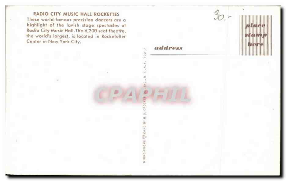 CPSM Radio City Music Hall Rockettes New York City — Rückseite