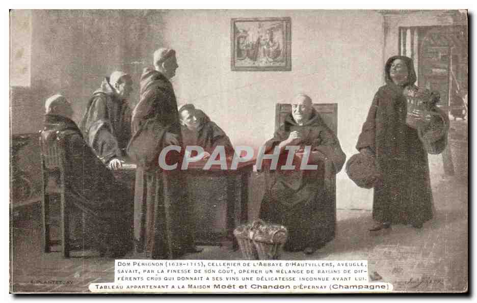 CPA Dom Perignon cellerier De L'Abbaye d'Hautvillers Tableau La Maison Moet Et Chandon Champagne Moet et Chandon 