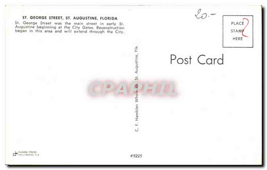 CPSM George Street St Augustine Florida St George Street Was The Main Street In Early — Rückseite