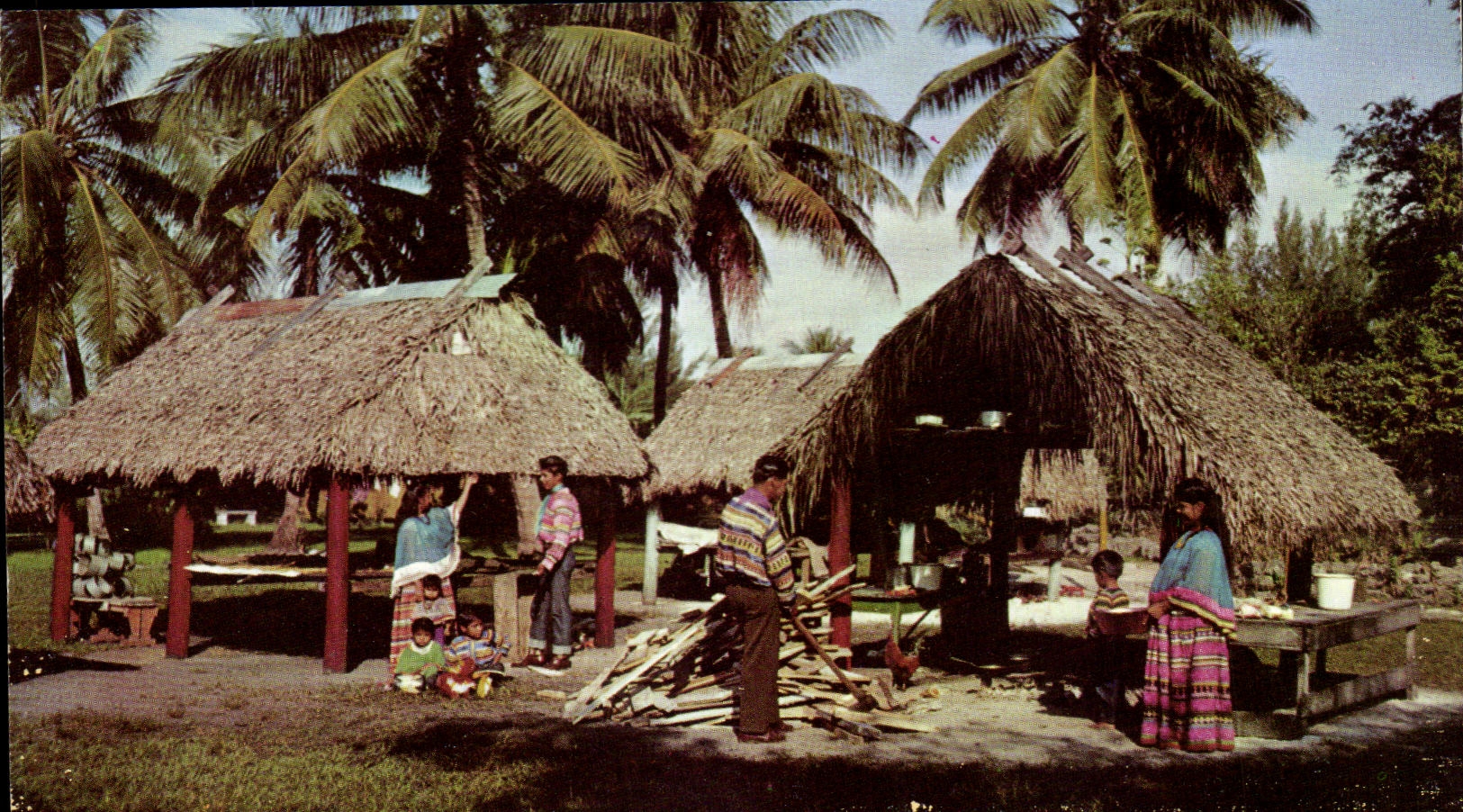 CPSM Seminole Indian Village At Musa Isle Home Of the Seminole Indian Miami Florida