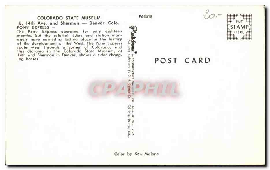 CPSM Colorado State Museum And Sherman Denver Colo Pony Express — Back
