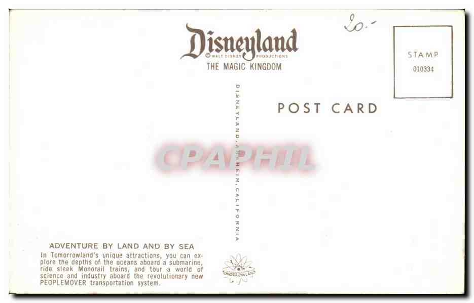 Monorail et sous-marin à Disneyland — Disneyland, Anaheim, Californie — Walt Disney Productions — Rückseite