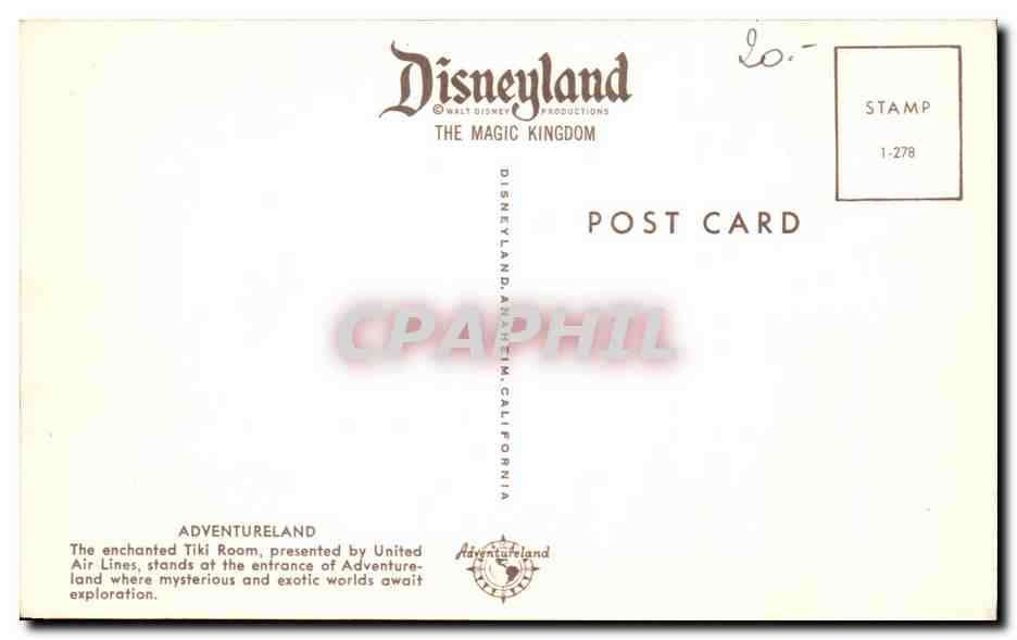 Adventureland — Entrée du Tiki Room — Disneyland, California — Verso