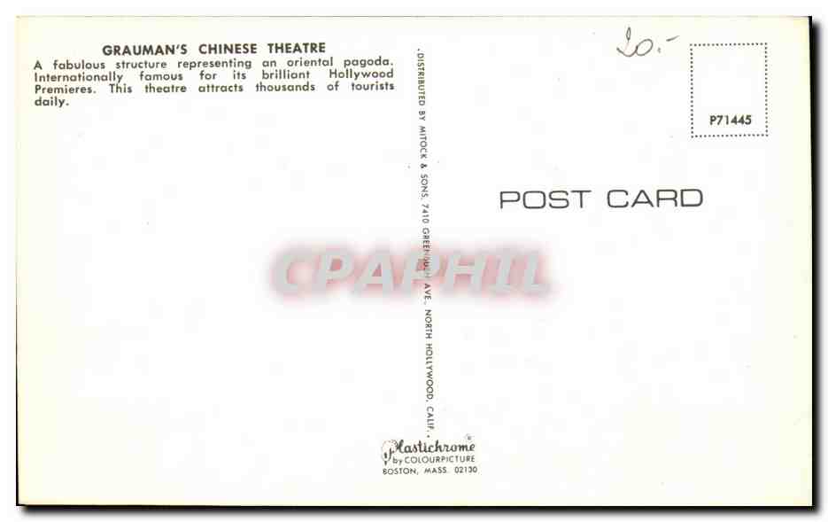 Grauman's Chinese Theatre — Hollywood — Plastichrome by Colourpicture — Rückseite