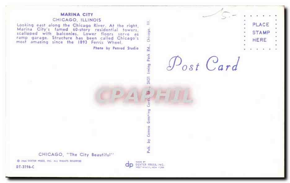CPM Marina City Chicago Illinois Looking est along the Chicago River At the right — Rückseite
