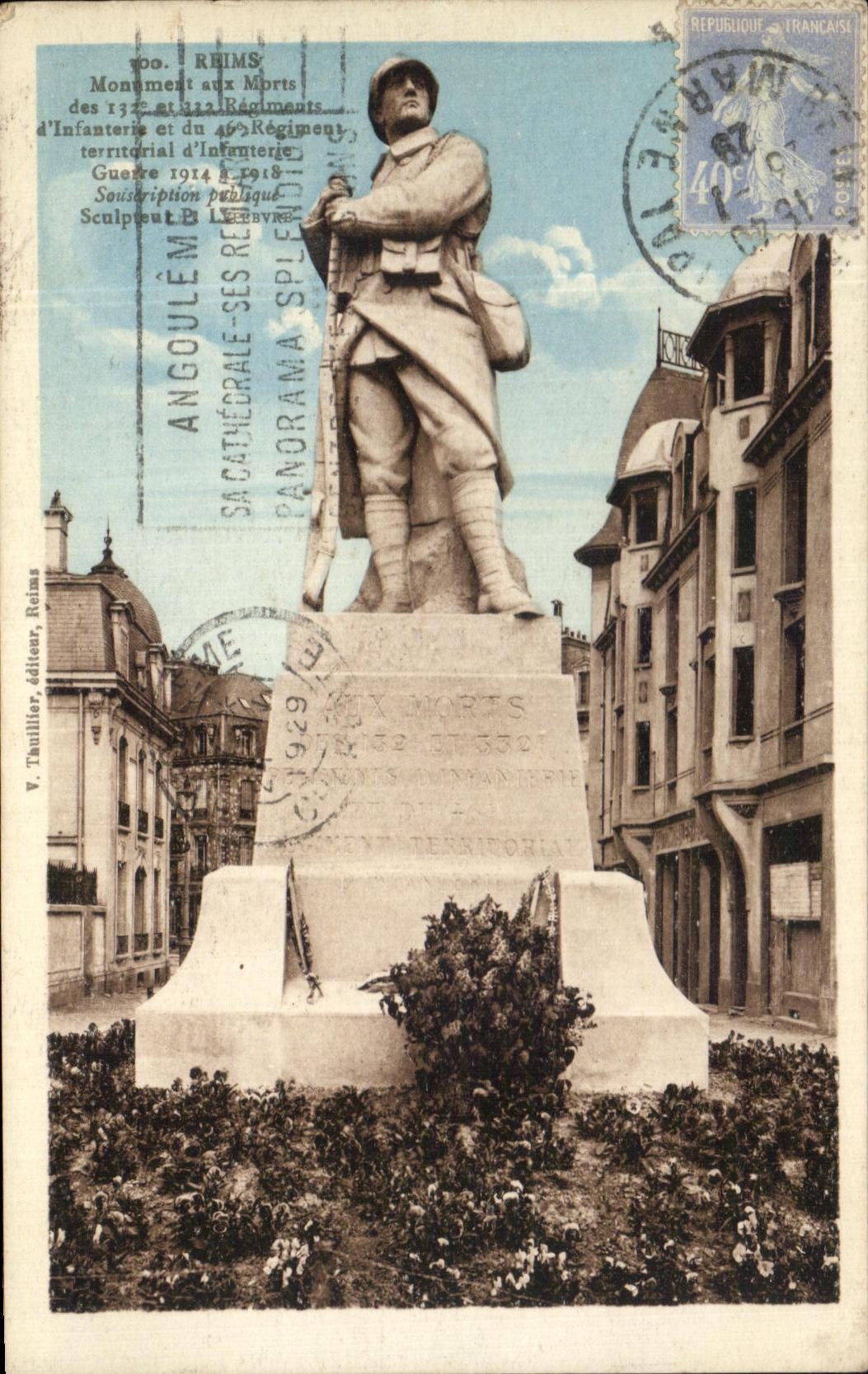 CPA Reims Monument aux morts des 132 et 322 regiments d'infanterie militaria