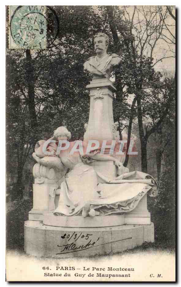 CPA Paris Le Parc Montceau Statue du Guy de Maupassant
