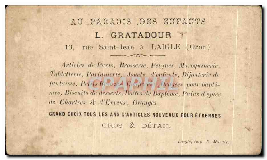 Chromo Au Paradis des enfants Saint Jean a Laigle orne Gratadour  — Rückseite