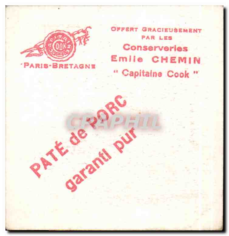 Image Capitaine Cook Emile Chemin Pate de porc Collection Coiffes Bretonnes Pays de Quimper — Rückseite