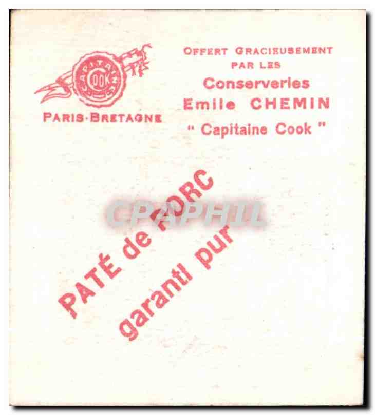 Image Conserveries Emile Chemin Capitaine Cook Pate de porc Collection Coiffes Bretonnes Concarneau — Rückseite