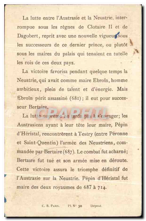 Chromo Bataille De Testry Cette Bataille Assure Le Triomphe De l'Austrasie Sur La Neustrie 687 — Rückseite