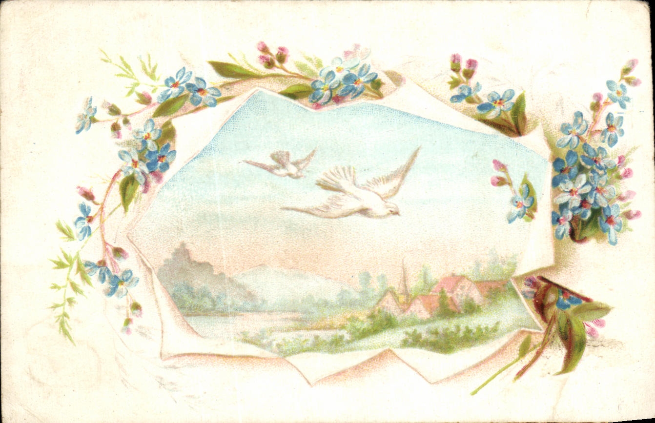Chromo Fleurs colombe