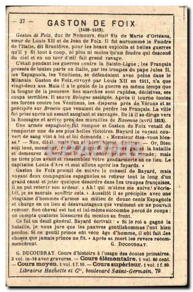 Chromo Gaston De Foix — Rückseite