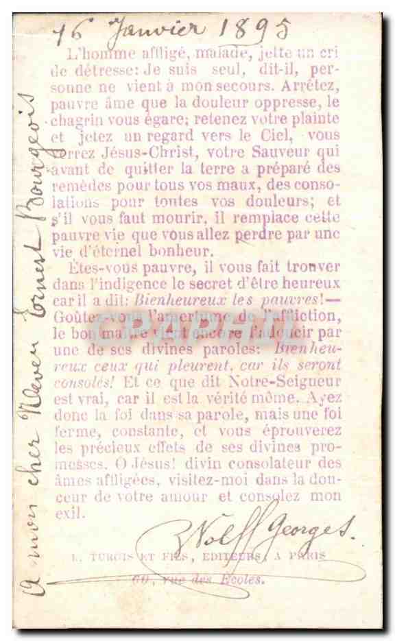 Image pieuse Son Ardente Charite Le Mettait A La Recherche Des Miseres D'Autrui — Rückseite