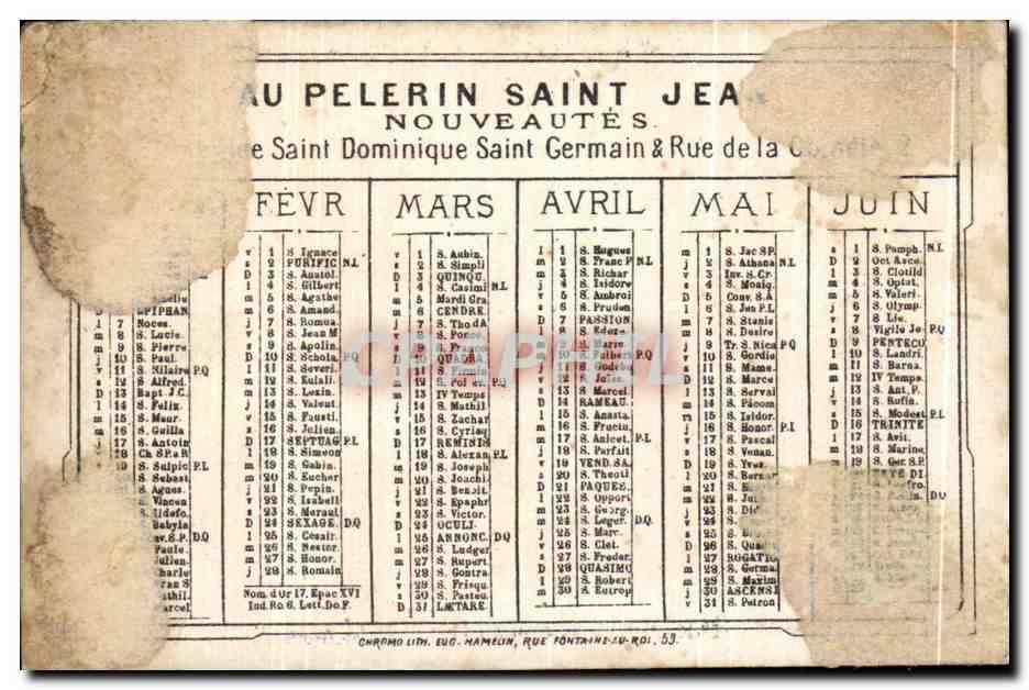 Chromo Calendrier Au Pelerin Saint Jean Nouveautes  — Rückseite