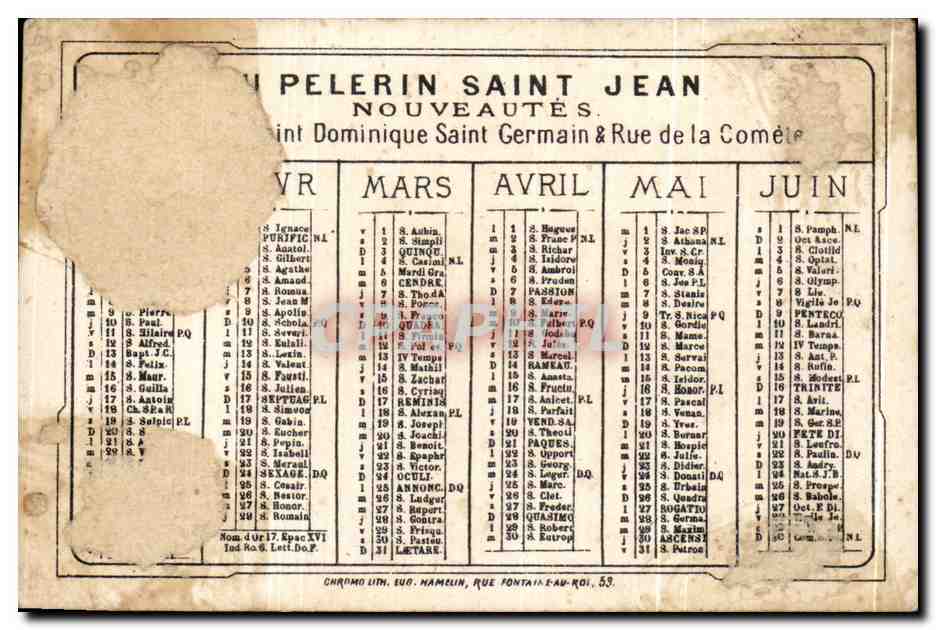 Chromo Au Pelerin Saint Jean Nouveautes Rue St Dominique St Germain Et Rue De La Comete  — Rückseite