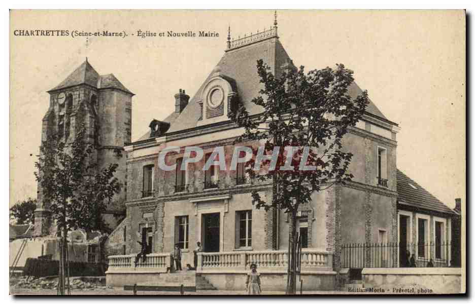 Chartrettes (Seine-et-Marne) — Église et Nouvelle Mairie — Éditeur Morta, Prétotel photo