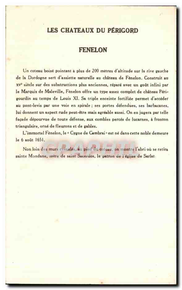 CPA Les Chateaux Du Perigord Fenelon — Rückseite